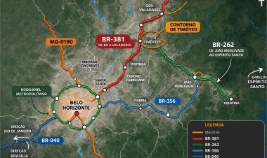 Mapa Rodoviário do Contorno de Timóteo e Principais Acessos (MG)