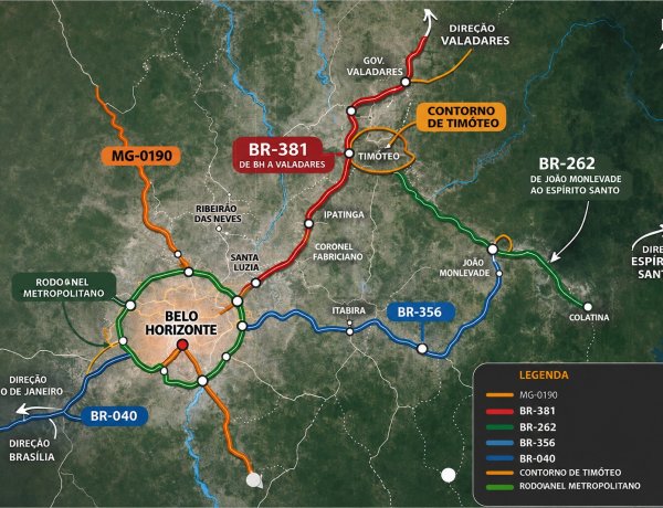 Mapa Rodoviário do Contorno de Timóteo e Principais Acessos (MG)